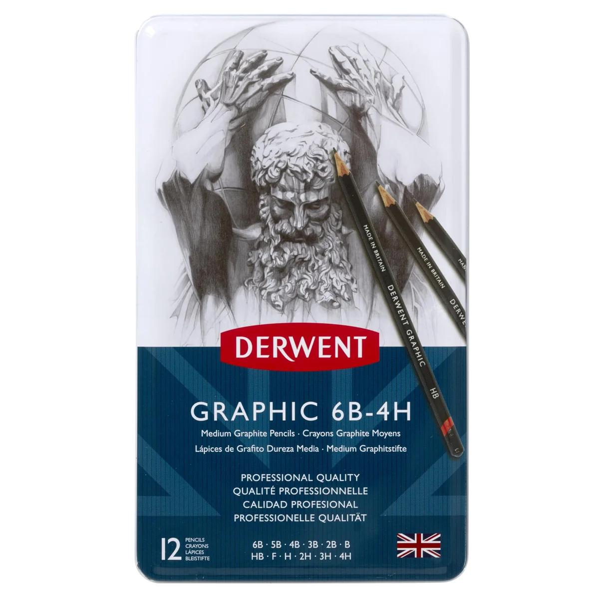 Derwent 34214 - Set de 12 Lápices Grados Medios 6B-4H, Grafito de Calidad Profesional para Todos los Artistas, Principiantes y Profesionales, Pensado para Bocetos, Dibujos, Sombreados e Ilustraciones