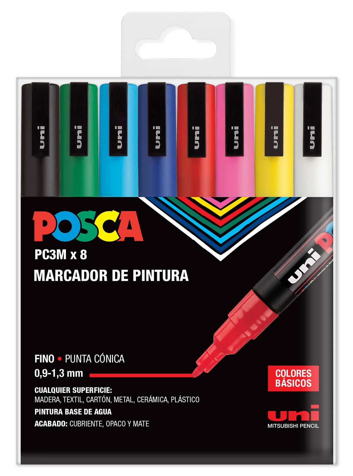 Posca estuche marcadores PC-3M Colores Básicos 8 Uds