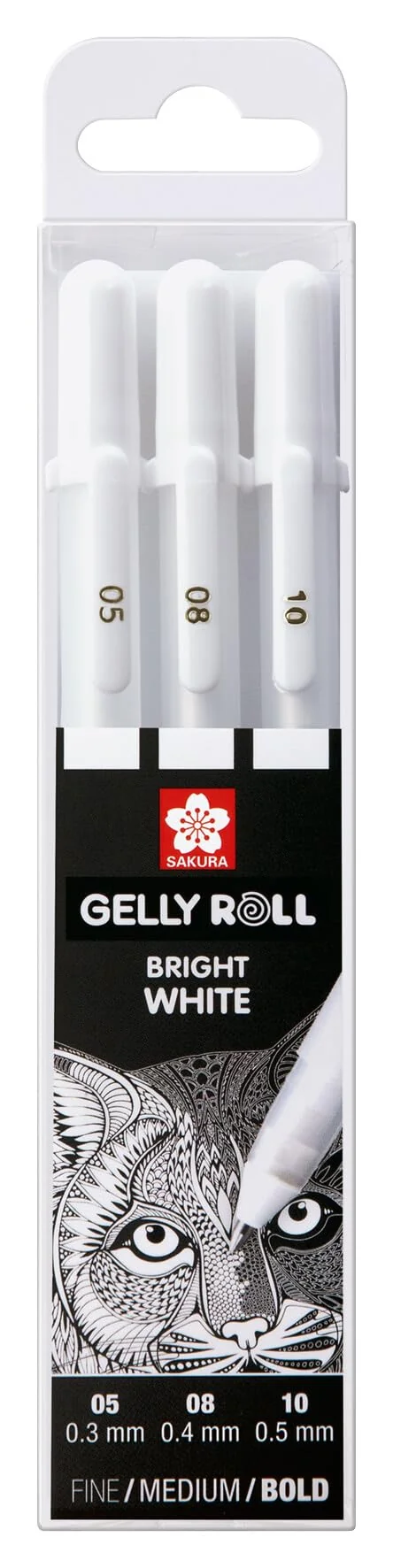 SAKURA Gelly Roll Basic Blanco Bolígrafo de Gel Set de 3, Varios Tamaños | Bolígrafos opacos para decoración, rotulación y bricolaje
