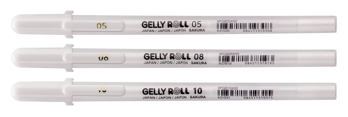 SAKURA Gelly Roll Basic Blanco Bolígrafo de Gel Set de 3, Varios Tamaños | Bolígrafos opacos para decoración, rotulación y bricolaje