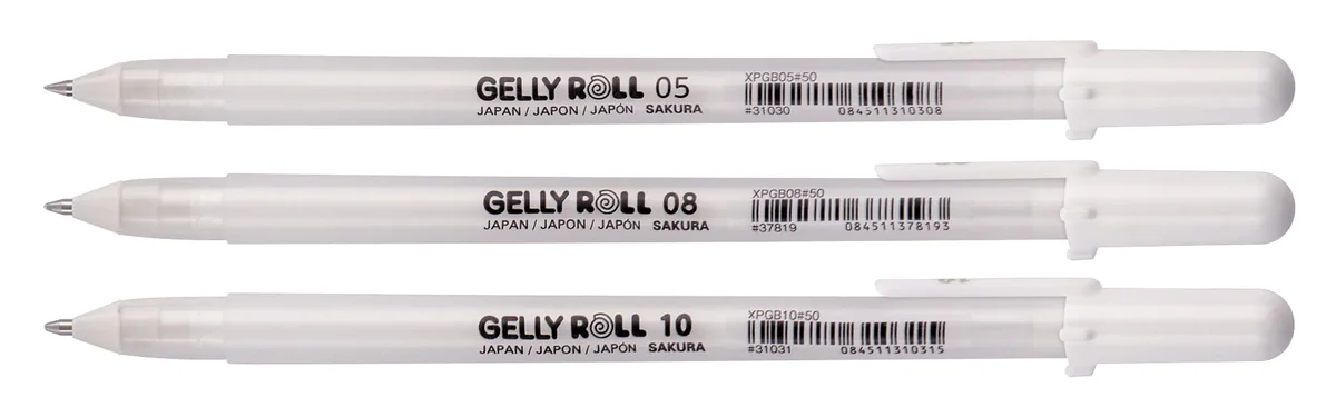 SAKURA Gelly Roll Basic Blanco Bolígrafo de Gel Set de 3, Varios Tamaños | Bolígrafos opacos para decoración, rotulación y bricolaje
