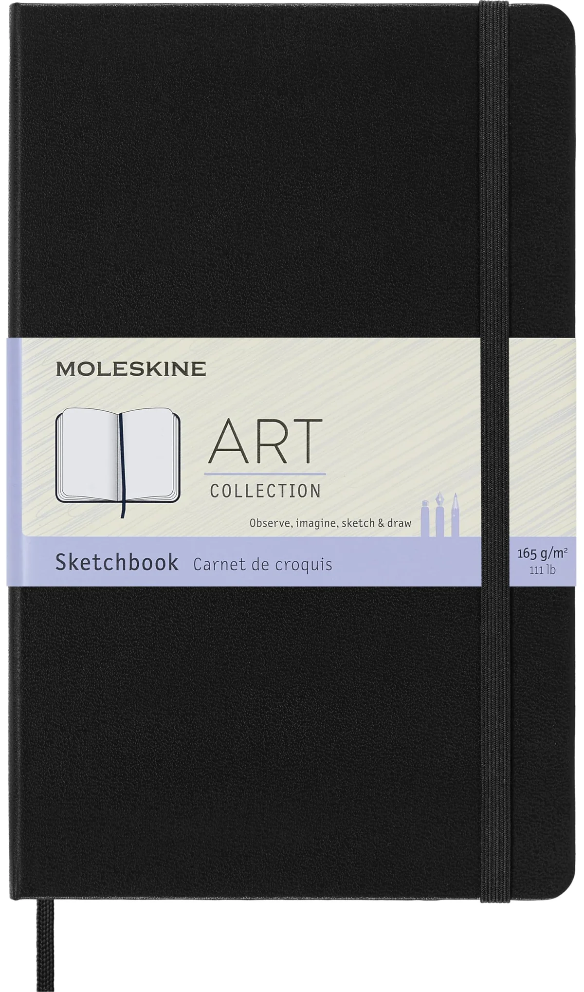 Moleskine - Art Collection Sketchbook, Cuaderno de Bocetos con Tapa Dura y Cierre Elástico, Papel Adecuado para Bolígrafos, Lápices y Pasteles, Color Negro, Grande 13 x 21 cm, 104 Páginas
