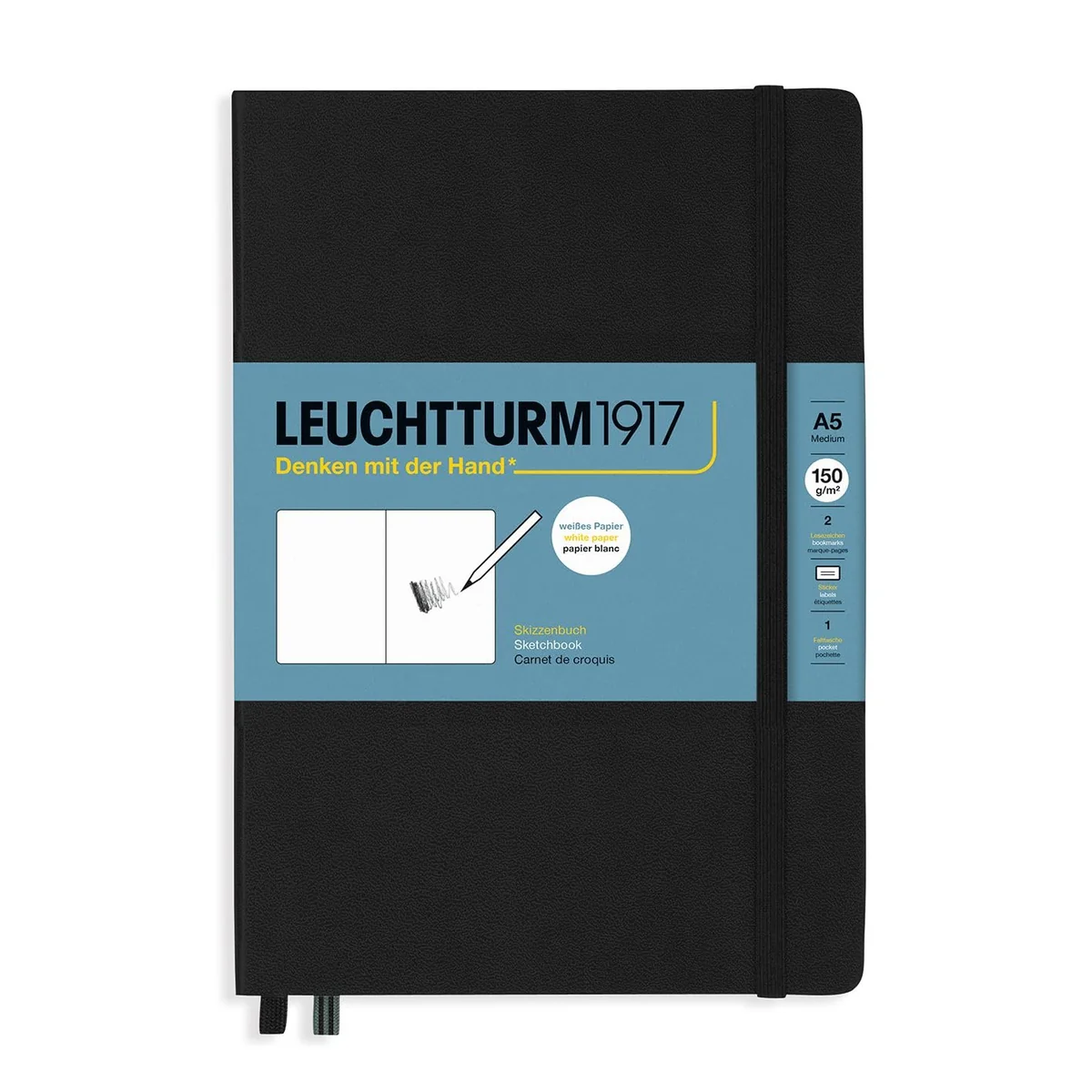 LEUCHTTURM1917 362362 Sketchbook Medium (A5), Tapa Dura, 112 páginas (150 g/m2), Lisa, Negro