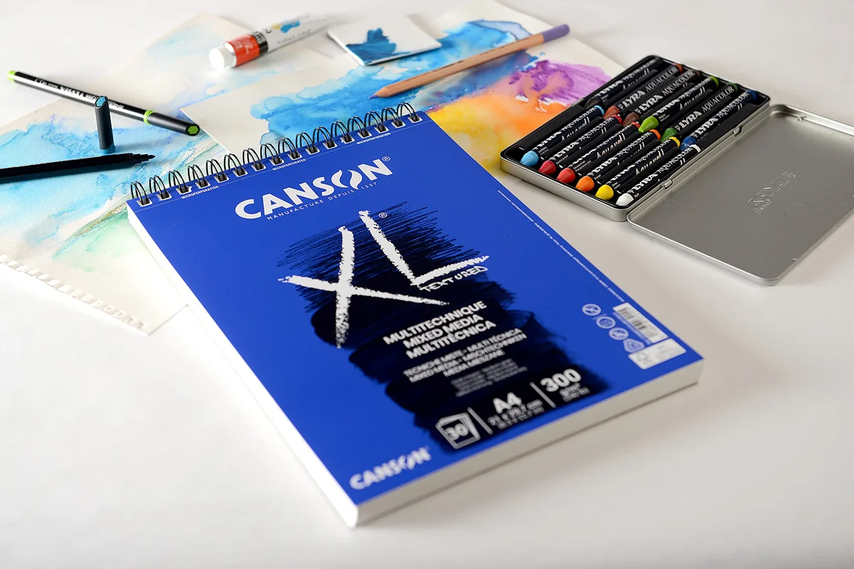 Canson XL Textured, Papel Mixed Media, Grano medio, 300g, Espiralados sobre el lado corto, A4-21x29,7cm, Blanco, 30 Hojas