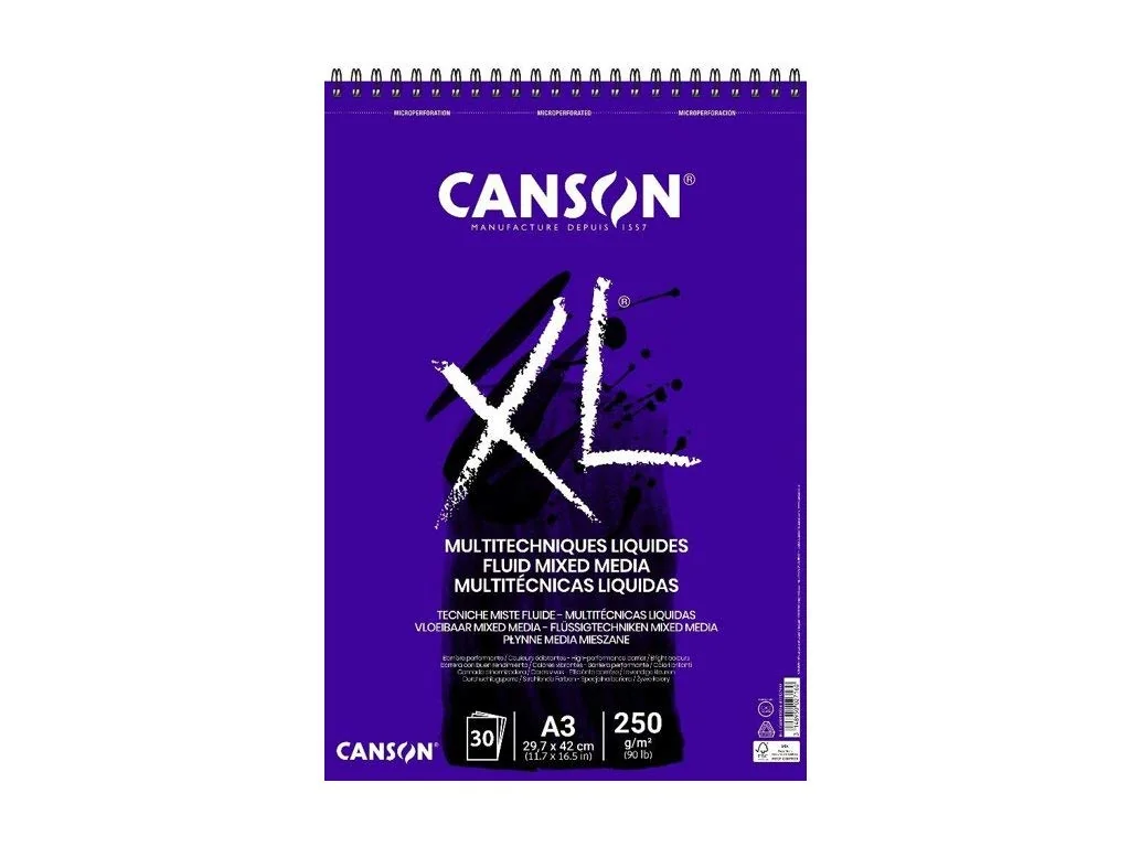 Canson XL Textured, Papel Mixed Media, Grano medio, 300gsm, Espiralados sobre el lado corto, A3-29,7x42cm, Blanco, 30 Hojas