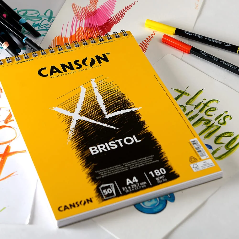 Canson Álbum Espiral 21x29,7 50H XL Bristol Extraliso 180g, Blanco, A4