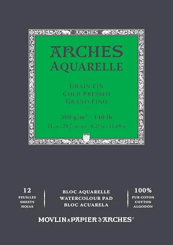 ARCHES Aquarelle 100% Fino 300g Bloc Encolado A4 12 hojas Blanco Natural, color (FILA A1795091)