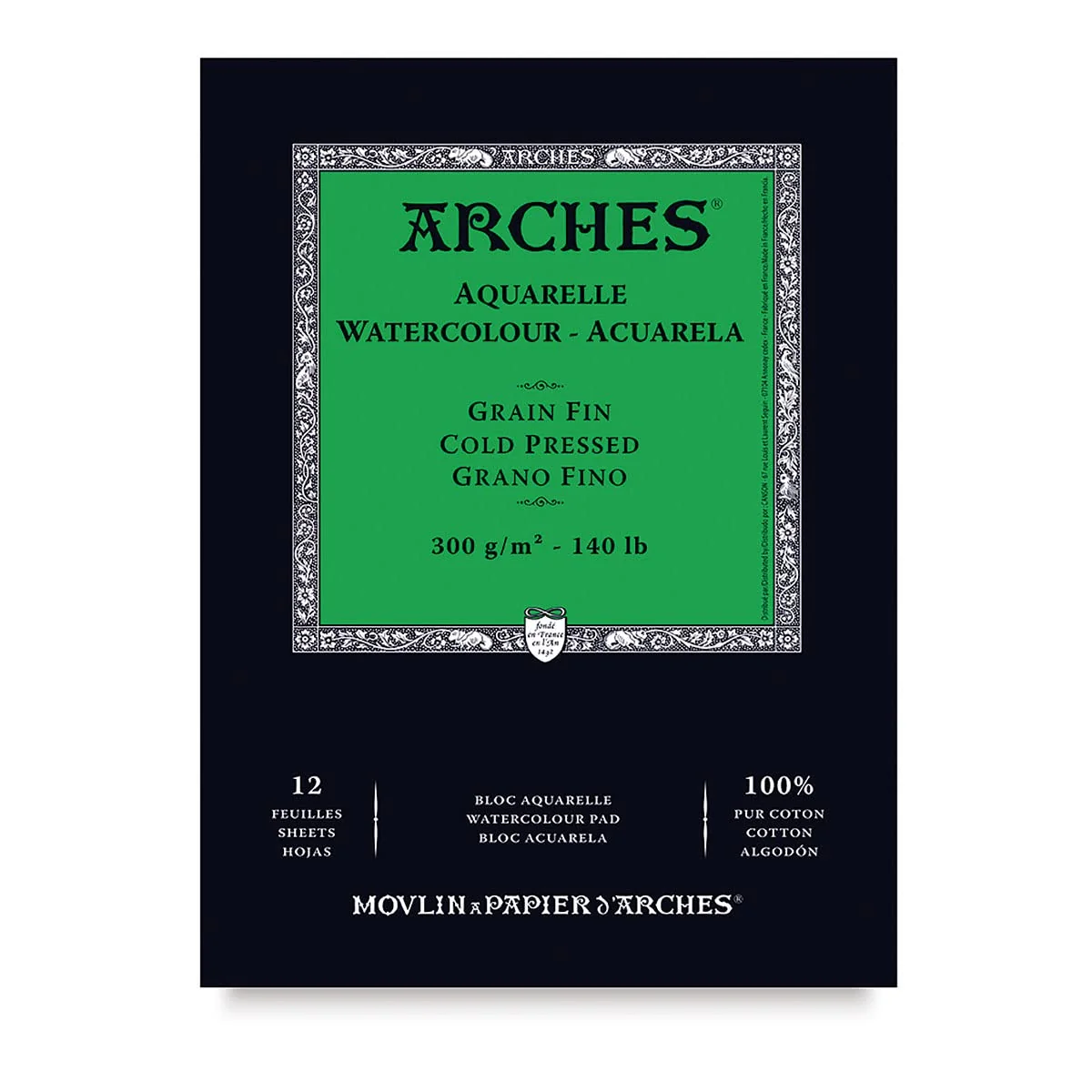 ARCHES Aquarelle 100% Fino 300g Bloc Encolado A4 12 hojas Blanco Natural, color (FILA A1795091)