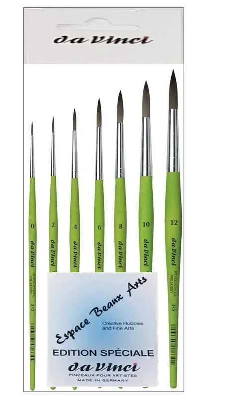 Da Vinci Serie 373 Pinceles Redondos para Acuarelas, Fibra sintética, Verde, Set di 7 pennelli 0,2,4,6,8,10,12