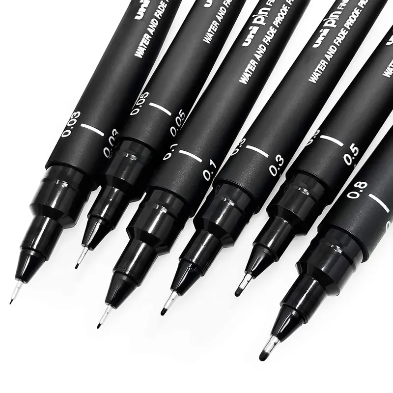 Uni Pin - Juego de 6 bolígrafos de dibujo - tinta negra - punta fina 0,03-0,8 mm