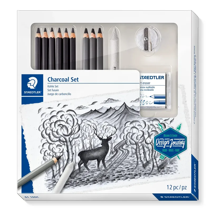STAEDTLER Mars Lumograph 100C Set – 12 piezas, grafito & carboncillo