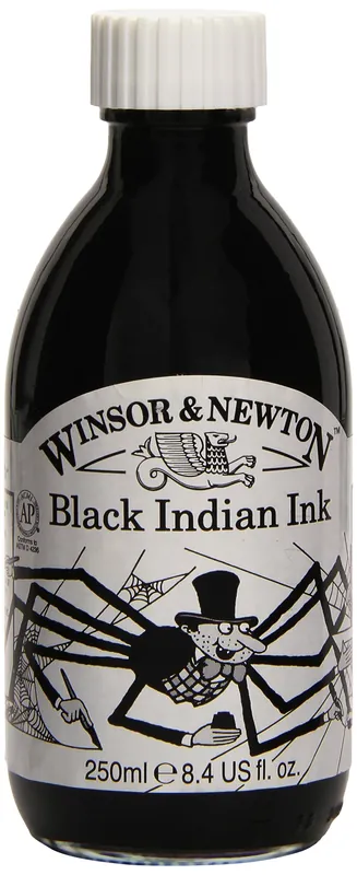 Winsor & Newton Tinta para Dibujo Drawing Ink - frasco de 250ml, tinta china negra, indian ink, resistente al agua y la luz