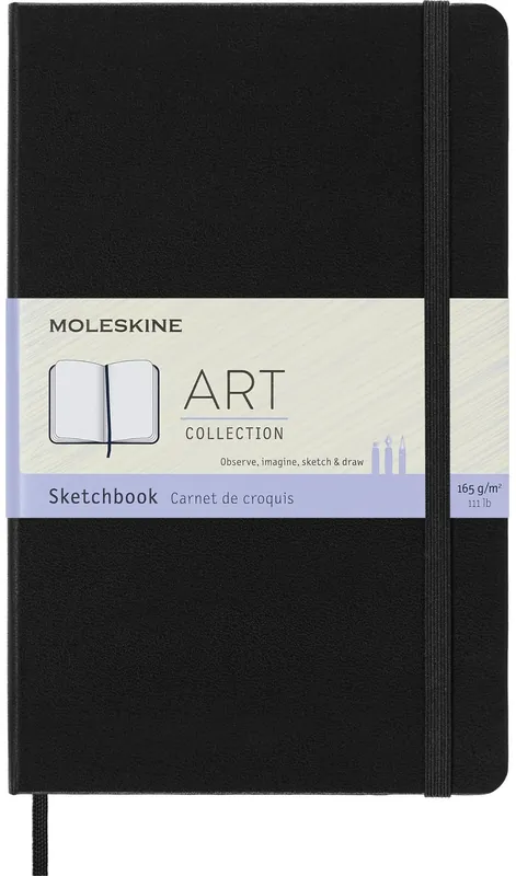 Moleskine - Art Collection Sketchbook, Cuaderno de Bocetos con Tapa Dura y Cierre Elástico, Papel Adecuado para Bolígrafos, Lápices y Pasteles, Color Negro, Grande 13 x 21 cm, 104 Páginas