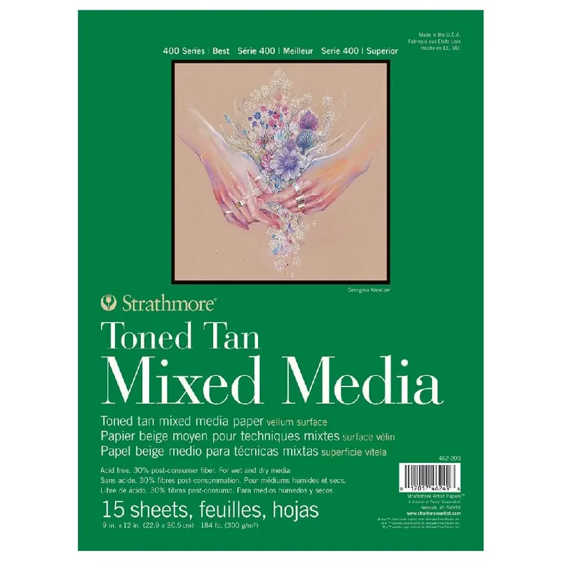 Strathmore 400 Series Toned Mixed Media Pad, 184 lb. Paper, 9 X 12 inches, Tan, 15 Sheets (462-209)
