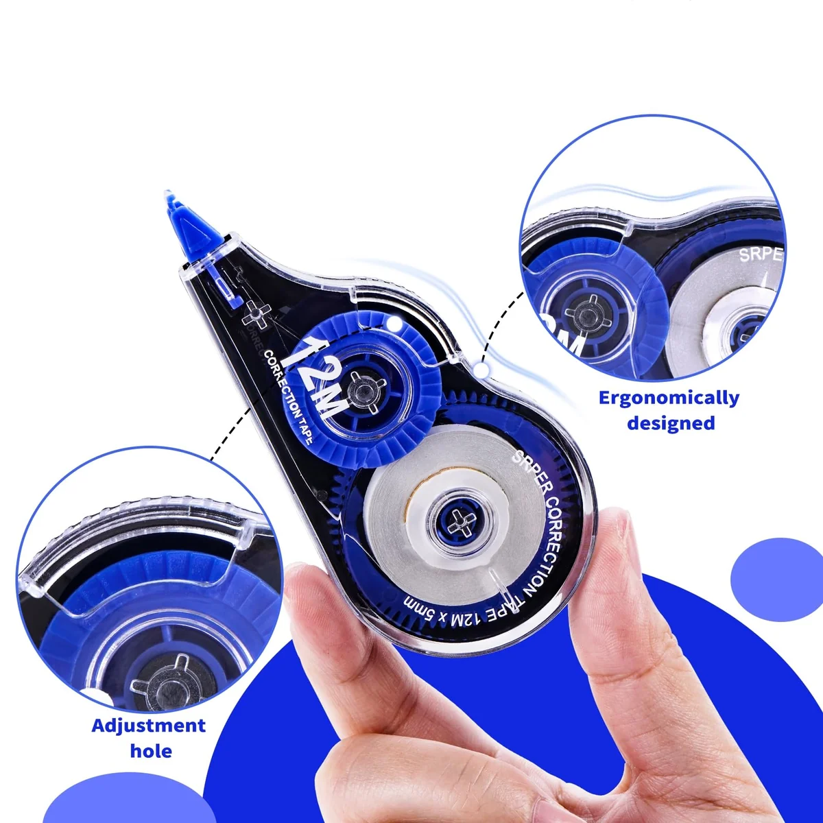 Jewan 10 Piezas Cinta Correctora,12m x 5 mm Cintas Correctoras Roller Pocket con Tapa Protectora,Ideal para Material Escolar y Papeleria Oficina,Útil para Borrar y Escribir de Inmediato