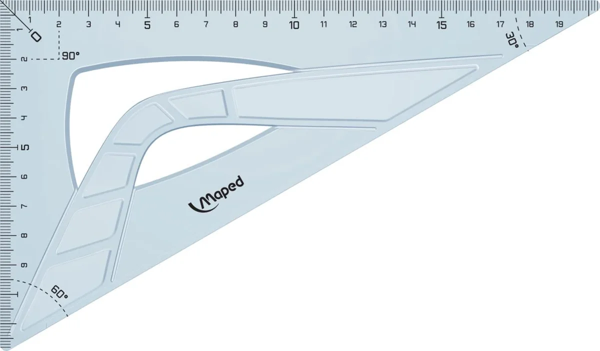 Maped - Reglas Escolares - Geometric - Maxi Kit de 4 Piezas - 1 Regla de 30 cm, 1 Cartabón Escolar de 45, 1 Escuadra de 45° y 1 Transportador de 180° - Diseño Transparente con Graduaciones Impresas