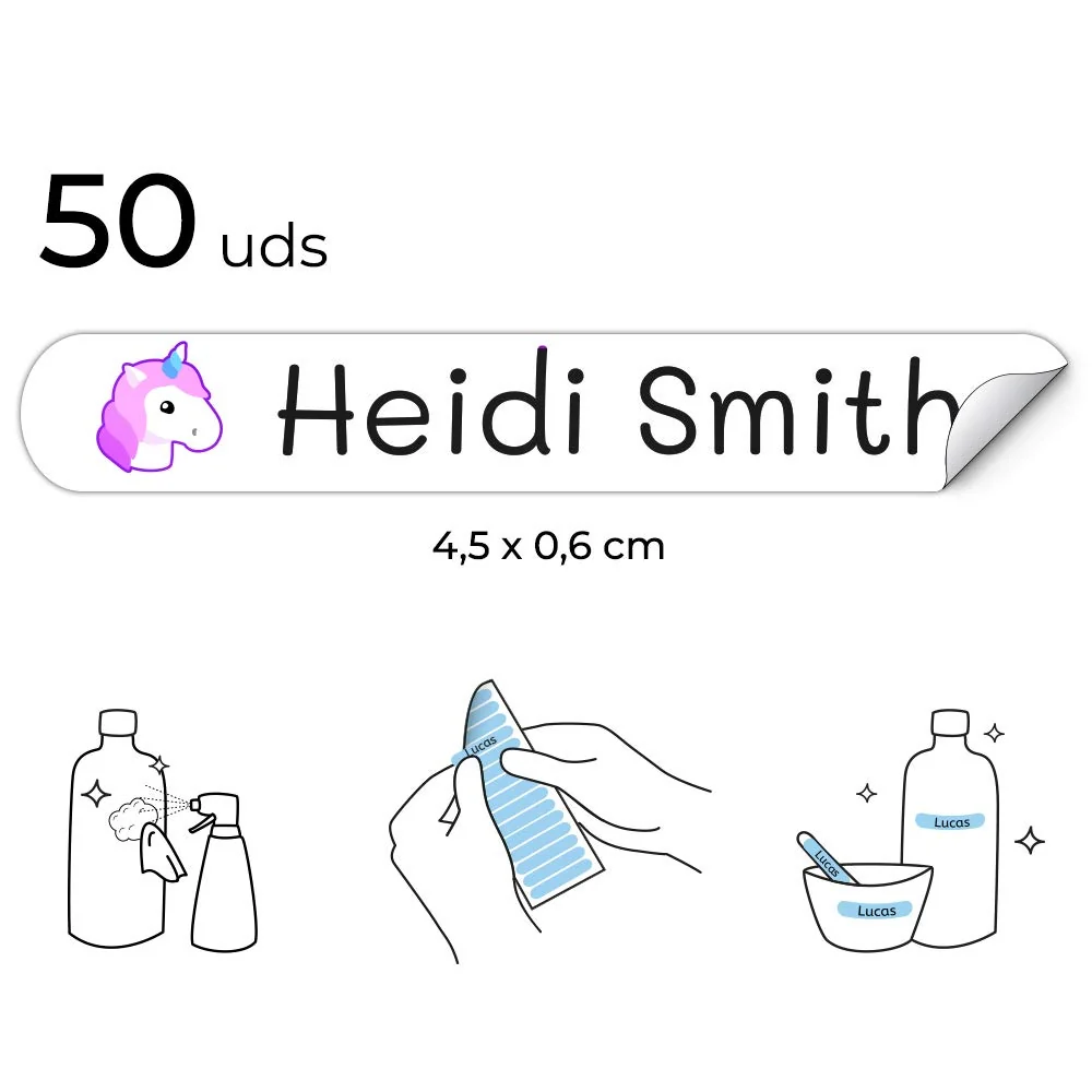 50 Etiquetas Adhesivas Personalizadas para lápices, bolis y rotuladores. Pegatinas escolares con nombre para marcar objetos, resistentes al agua para colegio y guardería, 4,6 x 0,6 cm…