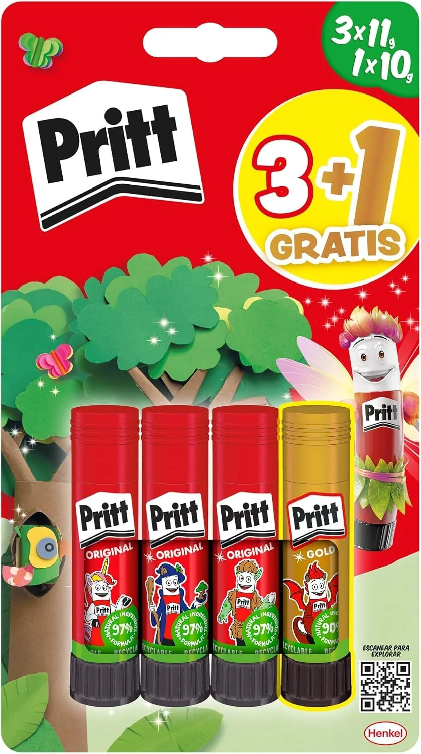 Pritt Stick Original Pegamento Barra Escolar para Manualidades, 4 x 11 g