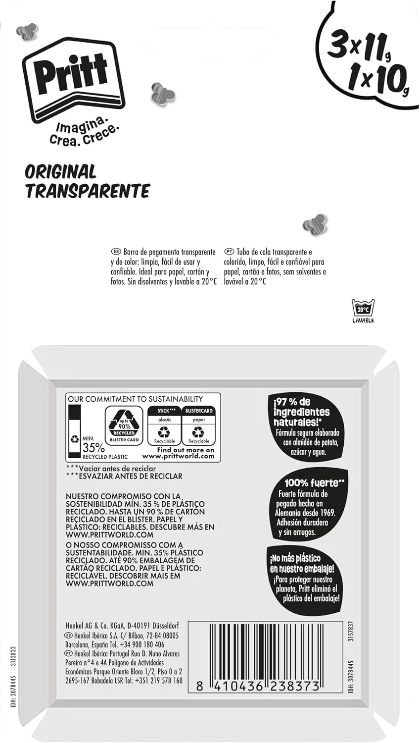 Pritt Stick Original Pegamento Barra Escolar para Manualidades, 4 x 11 g