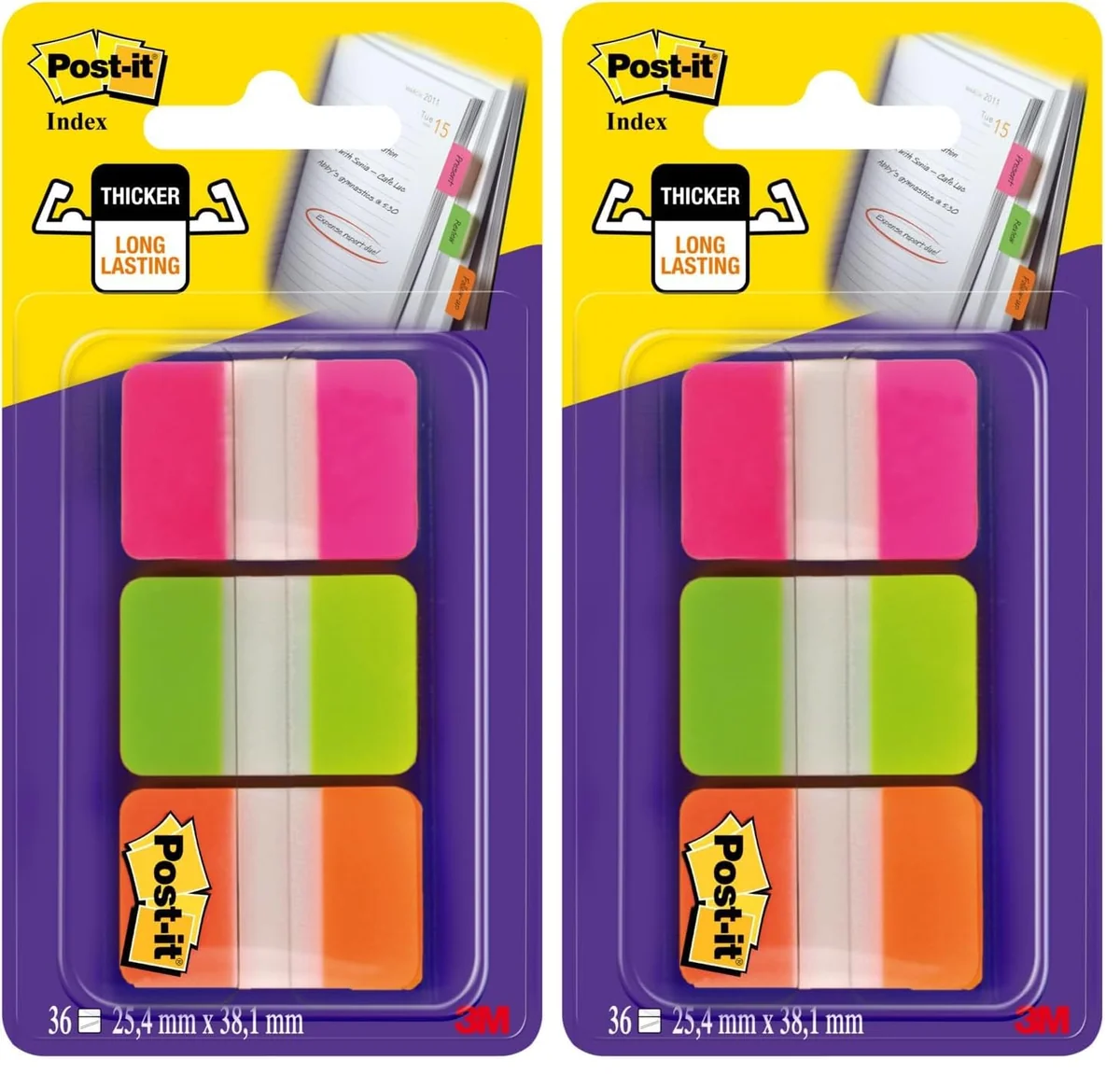 Pack de 36 Post-it Index medianos rígidos pestaña de archivador, colores surtidos (Paquete de 2)