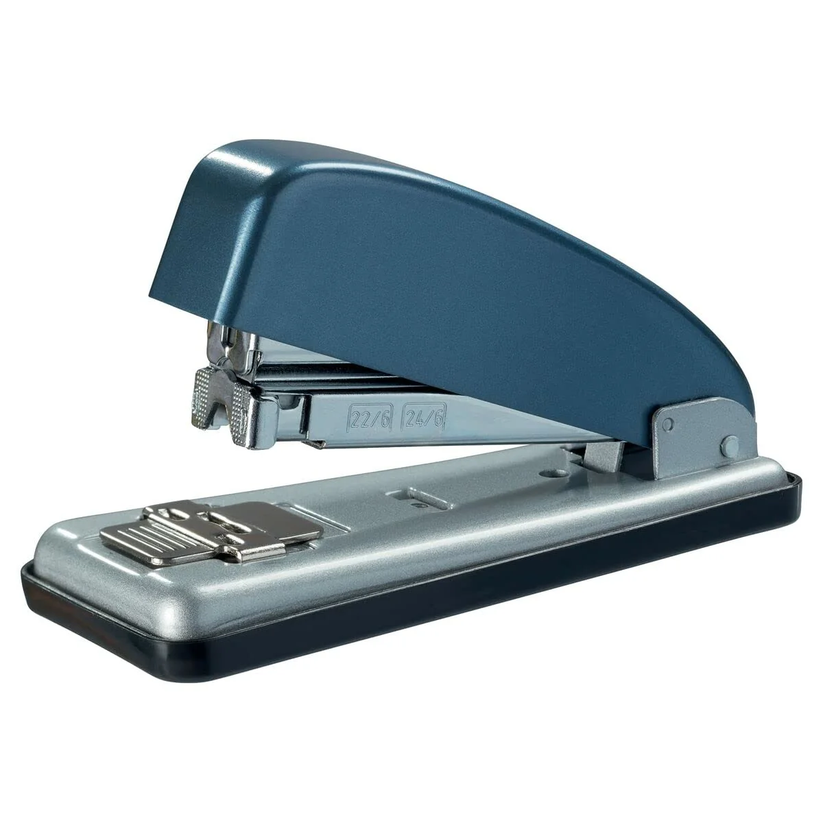 Petrus 44844 - Grapadora Metálica de Oficina Mod. 226, Capacidad 30 Hojas, Tecnología de Impacto Directo Patentada, Carga Frontal Automática, Grapado Cerrado, Abierto y Clavado, Color Azul/Plata DUET
