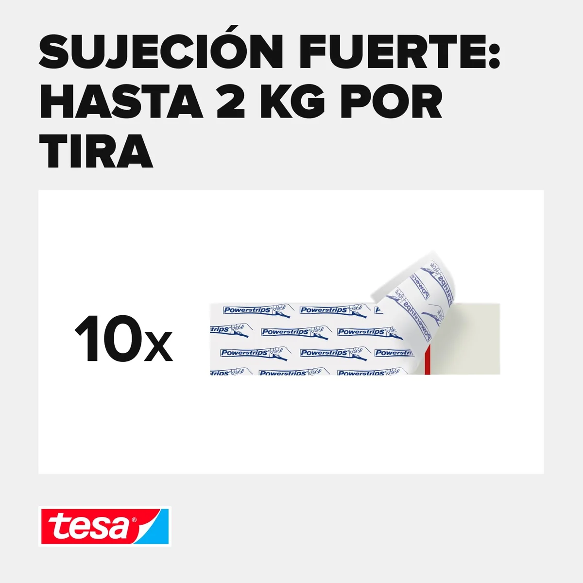 Powerstrips Grande - Tiras Adhesivas Doble Cara Ideales para Superficies Planas y Lisas - Para Objetos de hasta 2 kg, 10x