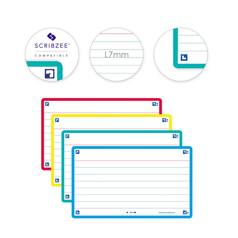 Oxford Flash 2.0 – Lote de 80 tarjetas de flash de formato 7, 5 x 12, 5 cm lineados a doble cara – Marco de colores surtidos – Conectores Bristol