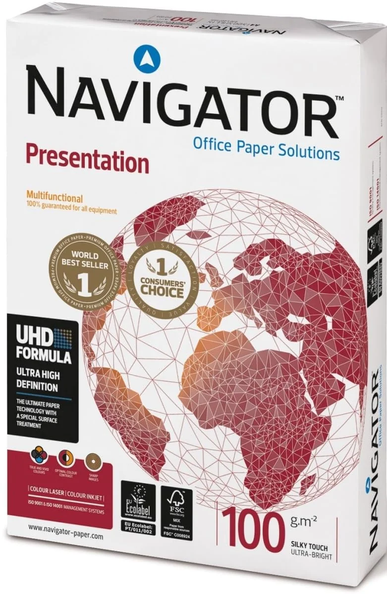 Navigator Presentation – Papel A4 100 g/m² | 1 Resma de 500 Hojas Blancas
