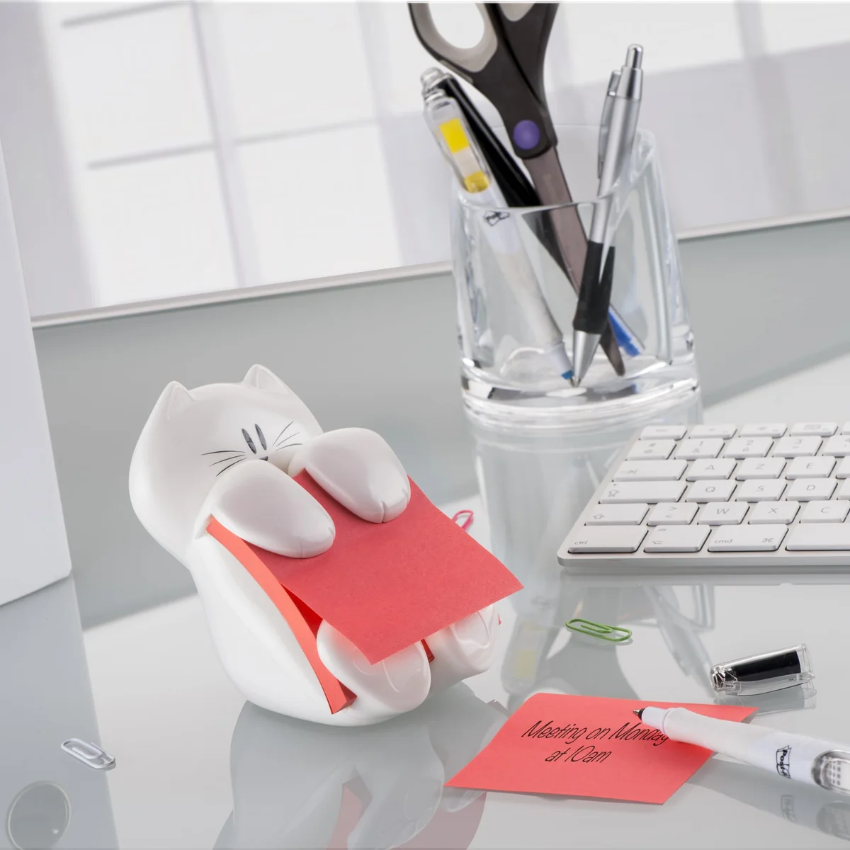 Post-it Dispensador de Notas Z, Diseño Gato, Paquete de 1 Bloc de Notas de 90 Hojas, 76 mm x 76 mm, Color Rosa - Para Dispensar con una Mano en el Escritorio