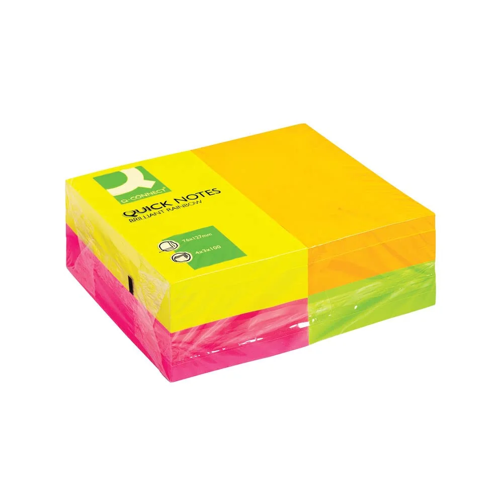 Q-Connect KF10508 Bloc De Notas Adhesivas Quita Y Pon 75X75 Mm Con 80 Hojas Fluorescentes Pack De 12 Surtidas En 4 Colores