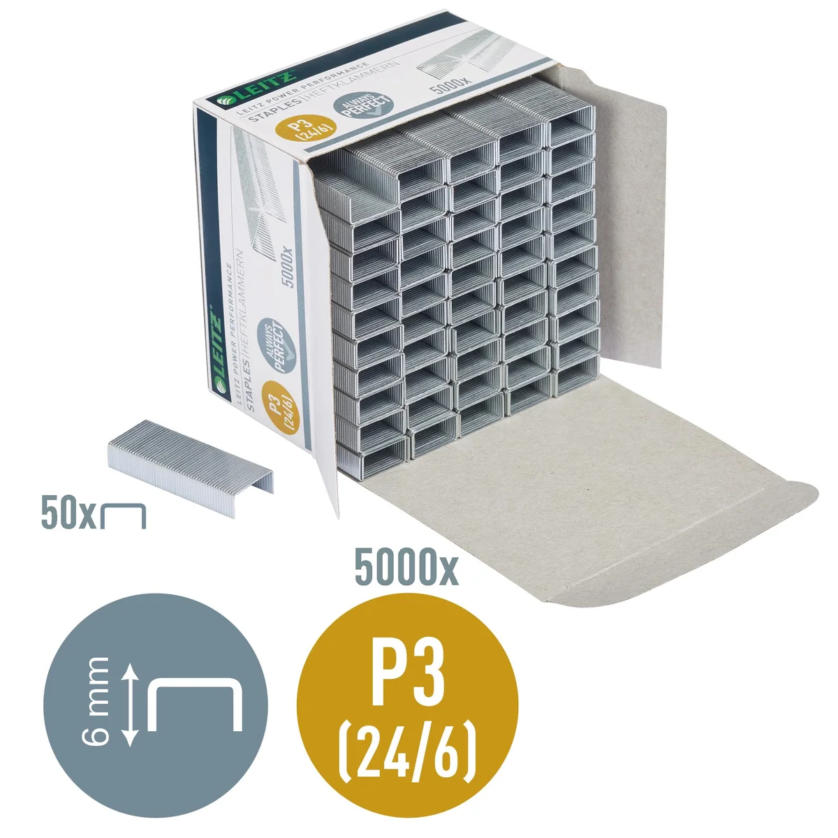 Esselte Leitz grapas Power Performance P3, 24/6 mm, 30 hojas, 5000 unidades)