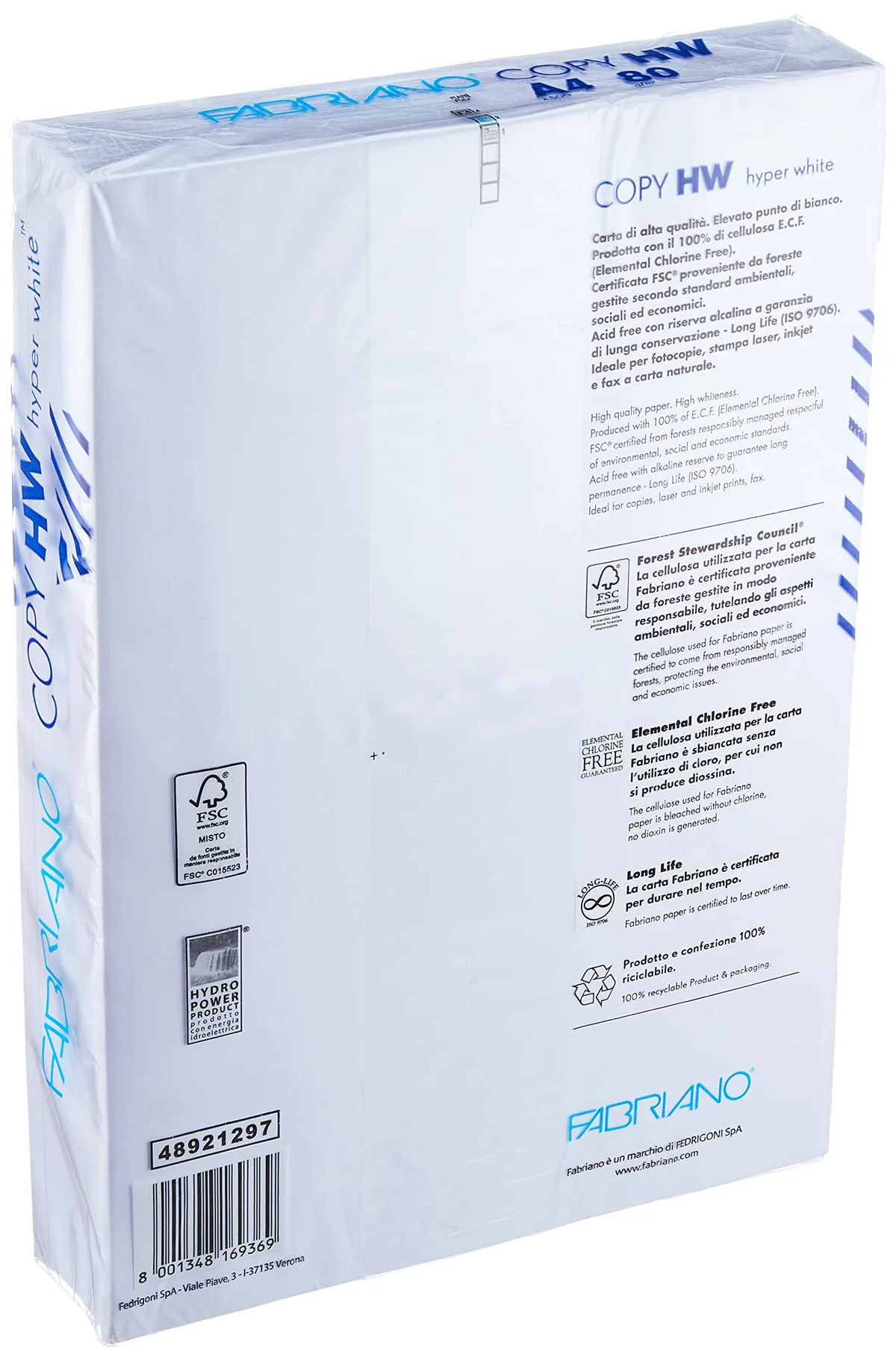 Fabriano Papel en paquete blanco, 500 hojas, A4, 80 g