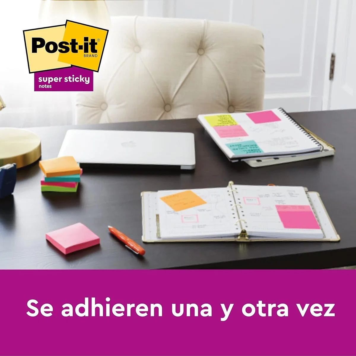 Post-It Notas Super Sticky Colección Cosmic, Paquete de 6 Blocs de Notas, 90 Hojas por Bloc, 76 mm x 76 mm, Para Listas de Tareas y Recordatorios