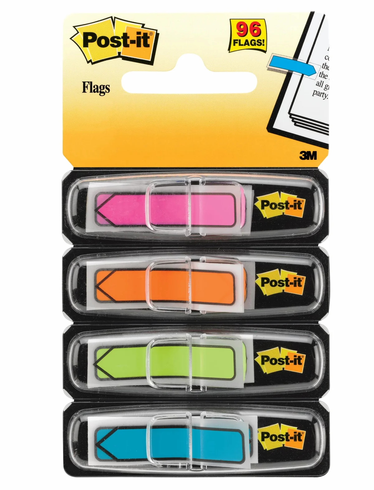 Post-It Index Marcadores Flecha, Azul, Naranja, Rosa y Verde, 11.9 mm x 43.2 mm, 24 Marcadores/Dispensador, 4 Dispensadores