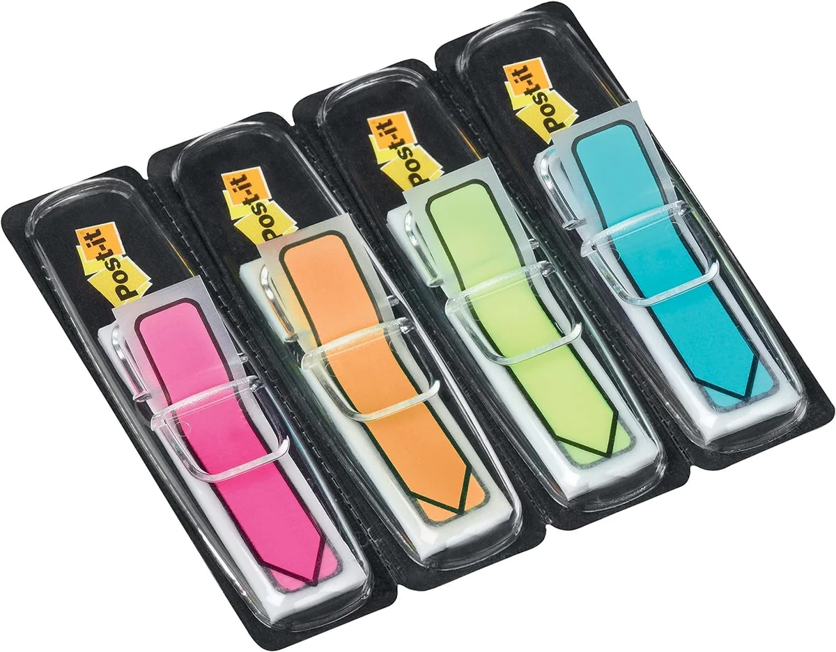 Post-It Index Marcadores Flecha, Azul, Naranja, Rosa y Verde, 11.9 mm x 43.2 mm, 24 Marcadores/Dispensador, 4 Dispensadores