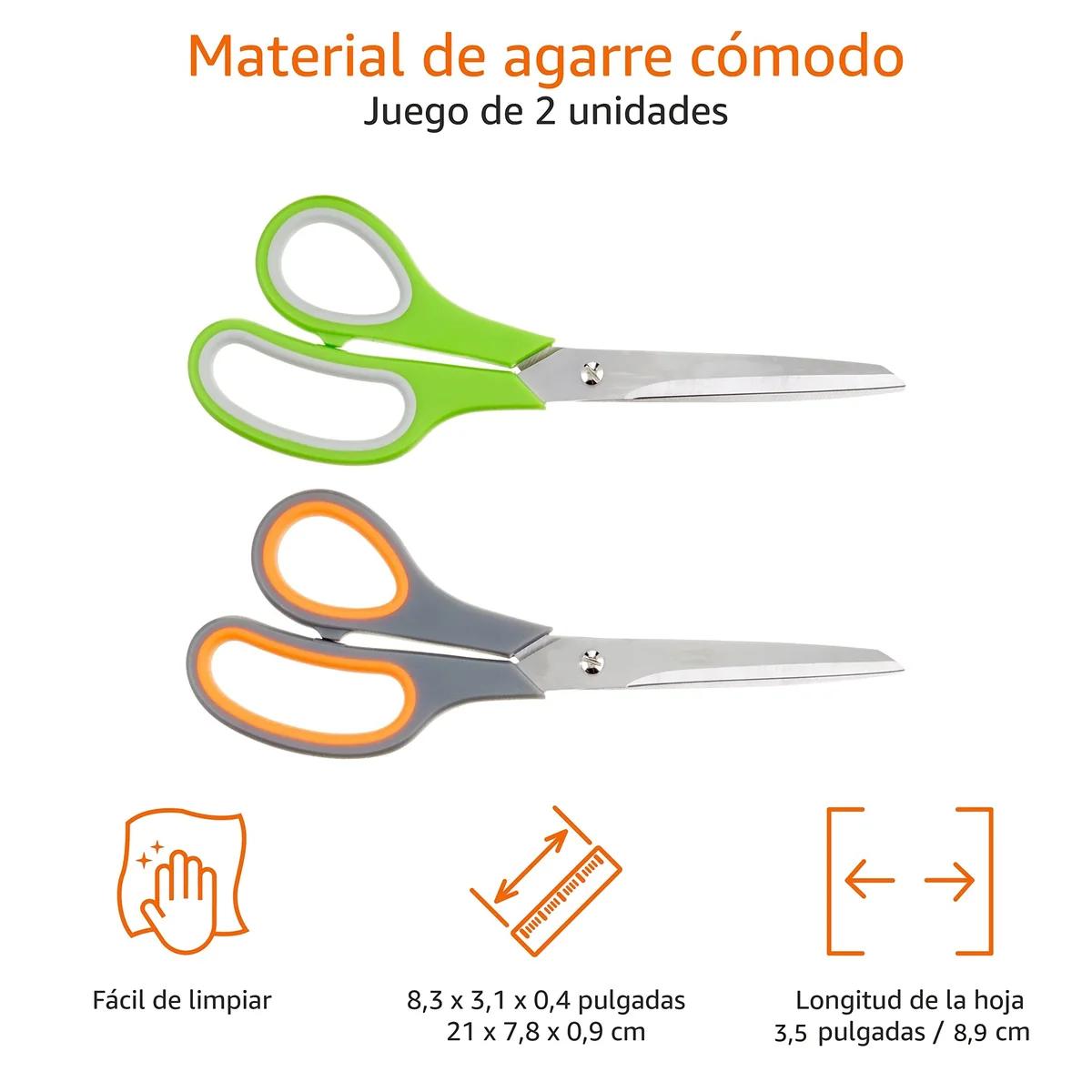 Amazon Basics Tijeras de acero inoxidable, cómodas, multifuncionales, multiusos, recubiertas de PVD, paquete de 2, oficina, hogar, cocina, multicolor