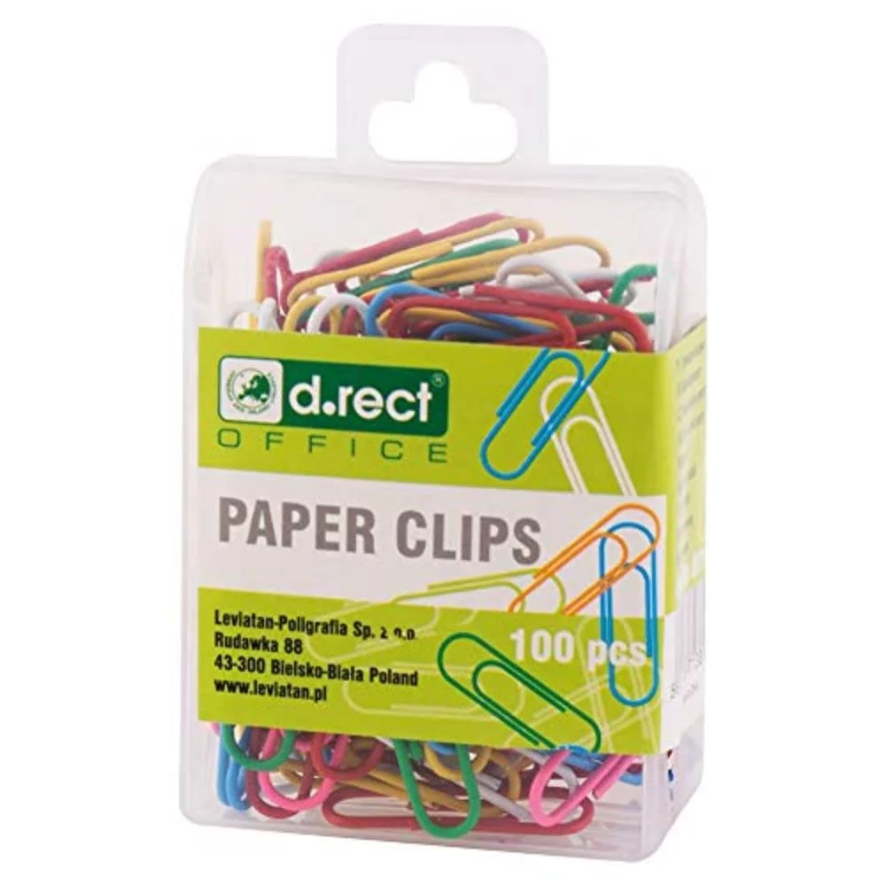 D.RECT Clips de oficina 28mm, 100 unidades, Clips de colores, en caja de plástico, 7129