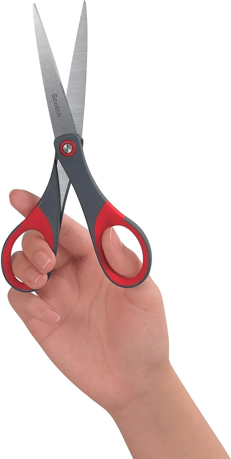 Scotch Tijeras de Precisión para Oficina con Hojas de Acero Inoxidable - 18 cm - Ideal para un Corte Preciso - Adecuada para Usarlas con la Mano Derecha o la Izquierda - Color Gris/Rojo