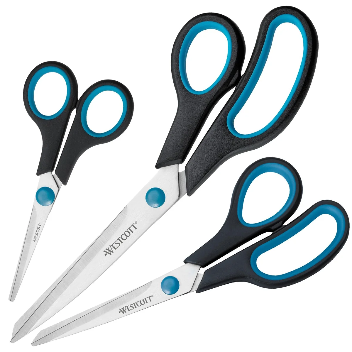 Westcott Easy Grip - Set de tijeras, 3 unidades, color azul/negro