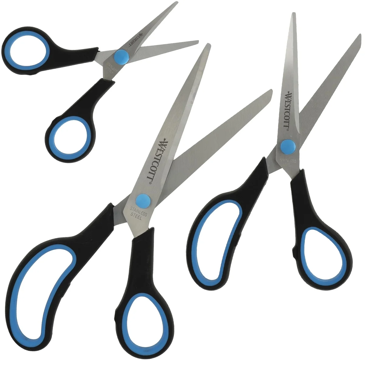 Westcott Easy Grip - Set de tijeras, 3 unidades, color azul/negro