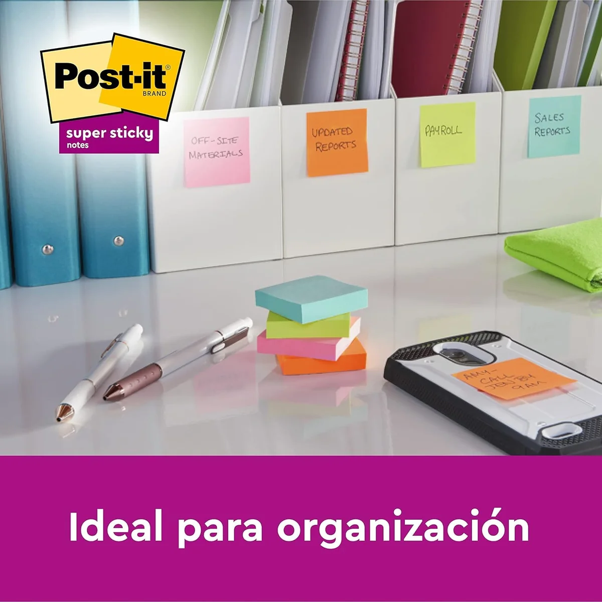Post-It Notas Super Sticky Colección Soulful Color, Paquete de 6 Blocs de Notas, 90 Hojas por Bloc, 76x76 mm, Rosa, Morado, Verde, Gris, Azul, Extra Adhesivas para Listas de Tareas y Recordatorios