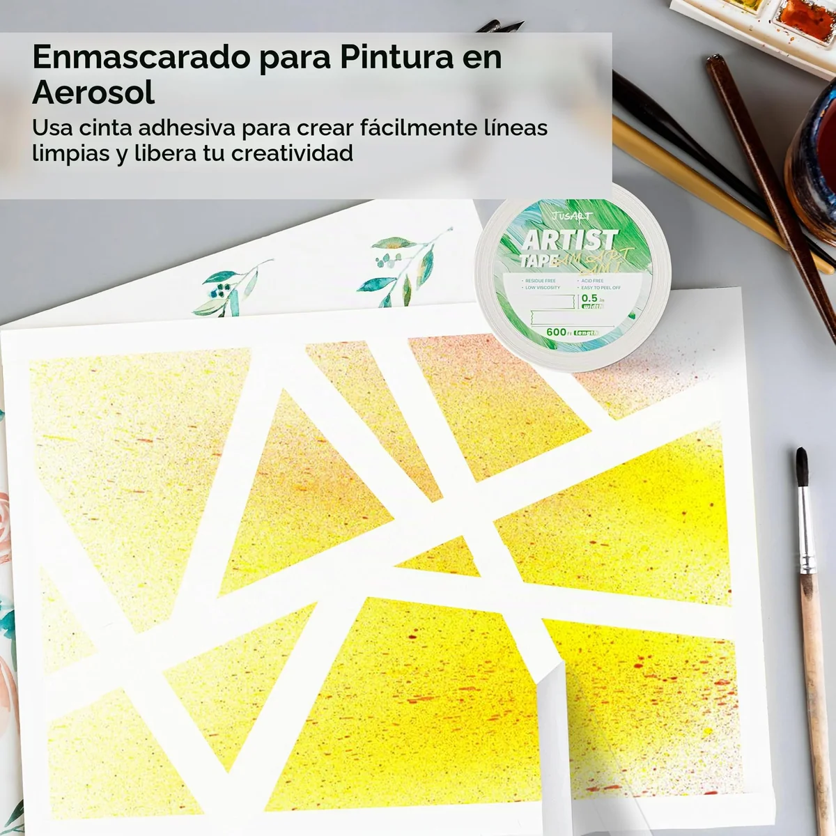 JusArt Cinta adhesiva de 3 paquetes para papel de acuarela,1,27 cm de ancho, 183 m de largo, cinta blanca para dibujo, pintura a gran escala, libre de ácido, de baja adherencia