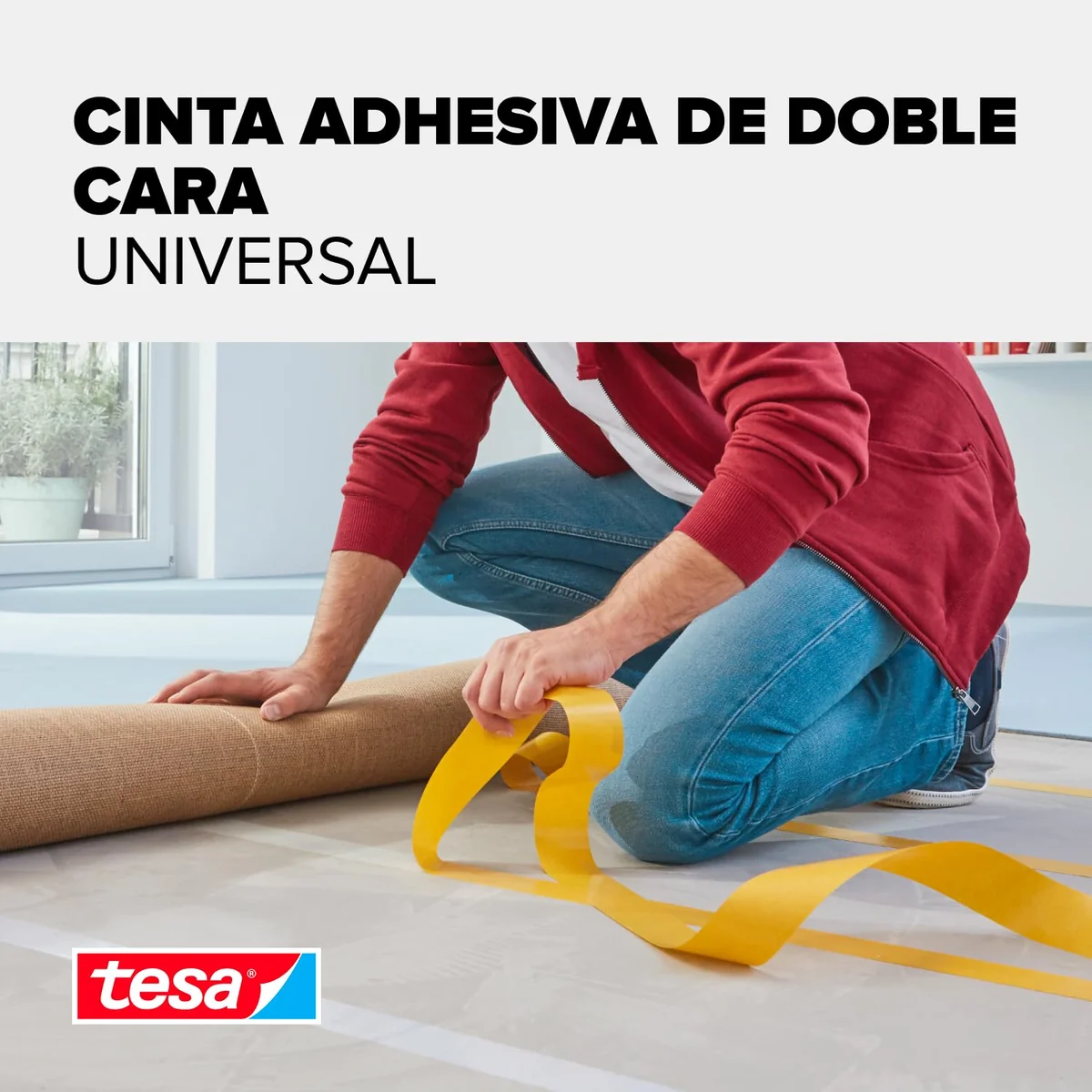 tesa Cinta de Doble Cara Universal - Cinta Adhesiva Versátil para la Fijación de Alfombras, 56172-00003-11, Manualidades y Decoraciones del Hogar - 25 m x 50 mm, Marrón