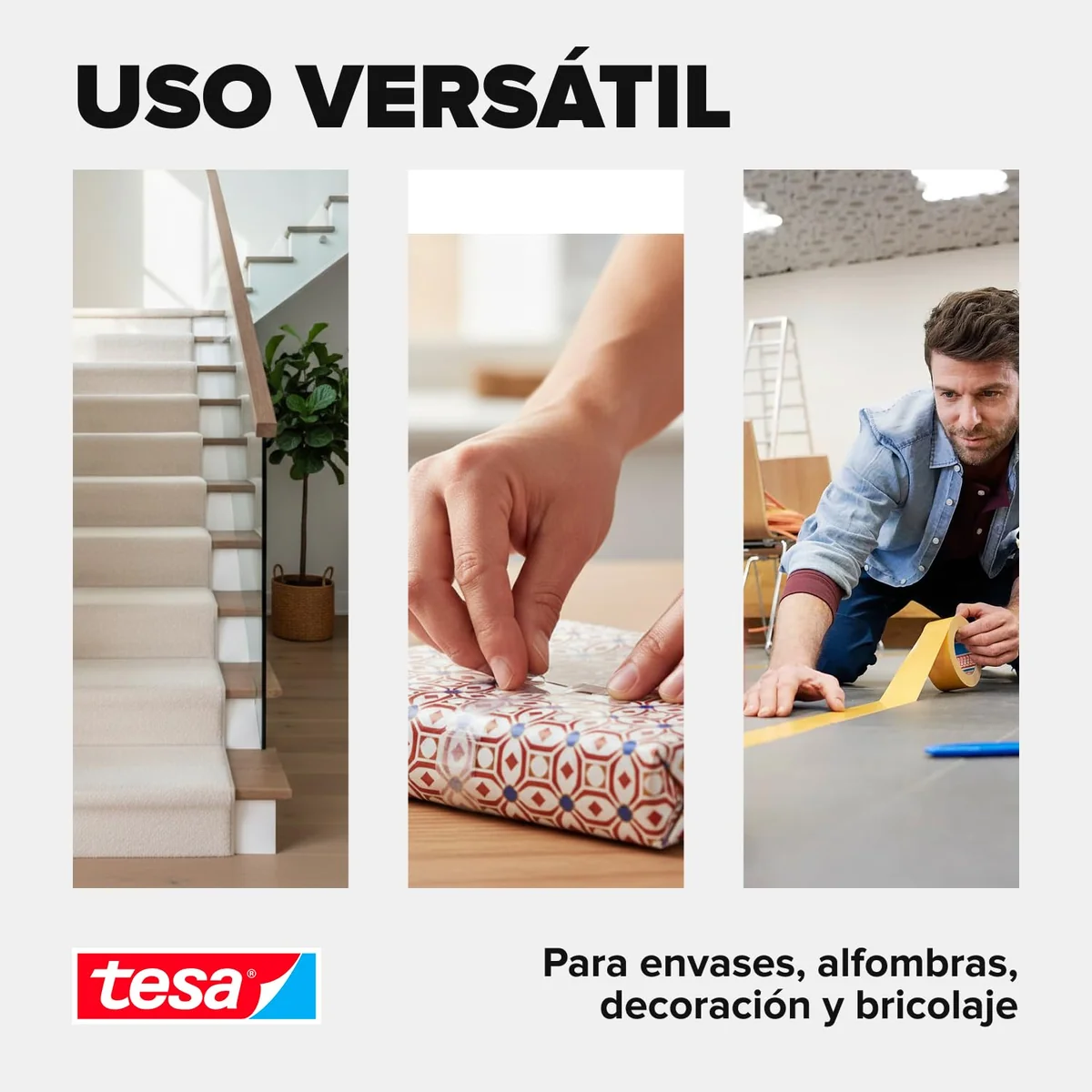 tesa Cinta de Doble Cara Universal - Cinta Adhesiva Versátil para la Fijación de Alfombras, 56172-00003-11, Manualidades y Decoraciones del Hogar - 25 m x 50 mm, Marrón