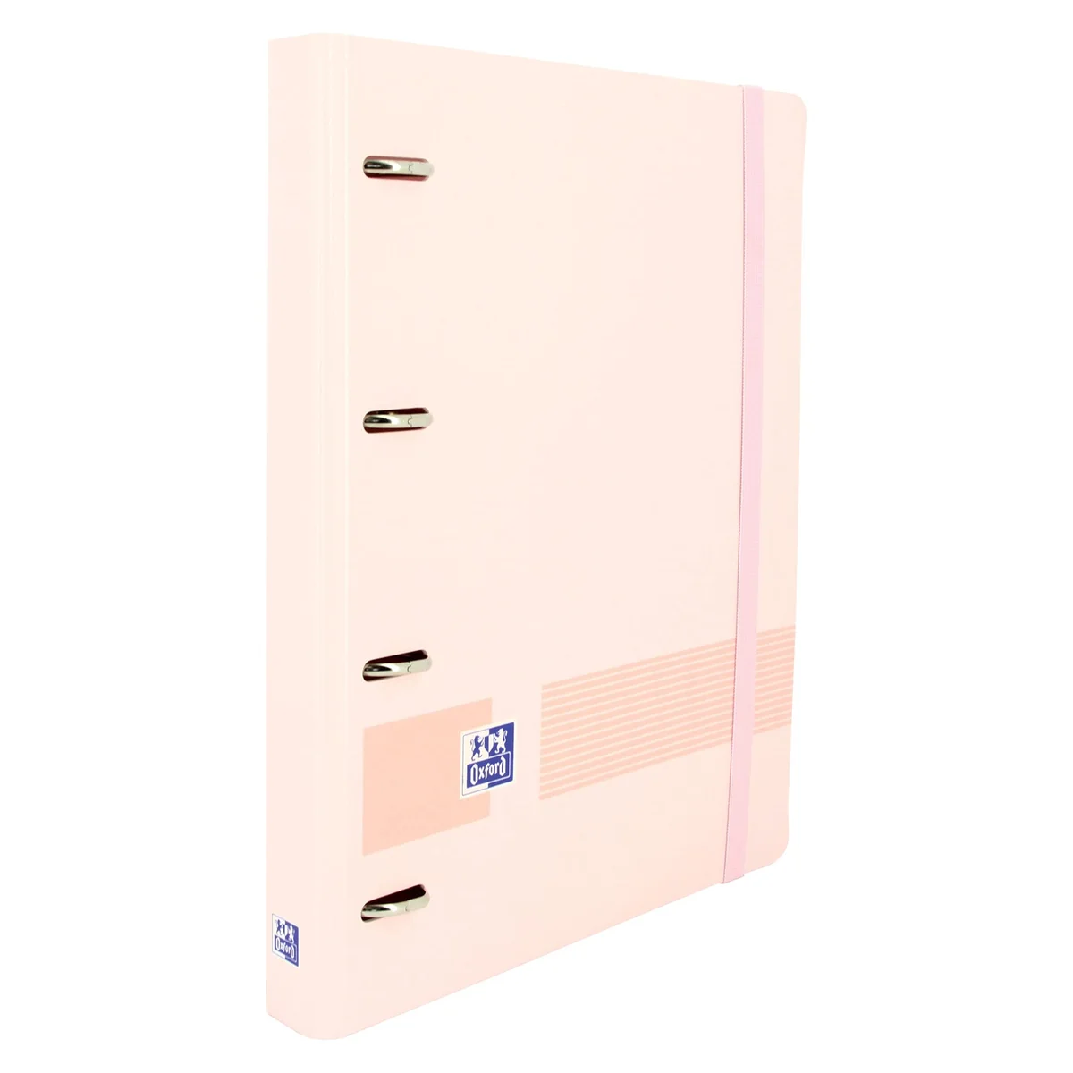 Oxford Live & Go, Archivador 4 Anillas Plástico Polyfoam con Recambio y Goma. Tamaño A4+, Pizarra Extraíble, Hoja de Pegatinas, Recambio con 5 Bandas Color y Cuadrícula 5x5, Color Rosa Pastel