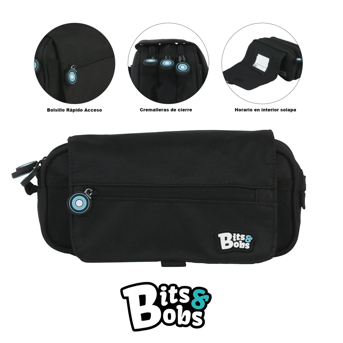 Grafoplás | Estuche Escolar Tres Compartimentos con Solapa | bits&Bobs | 23x10x10cm | Incluye Horario y Zona Identificación, Organizar tu Material Escolar