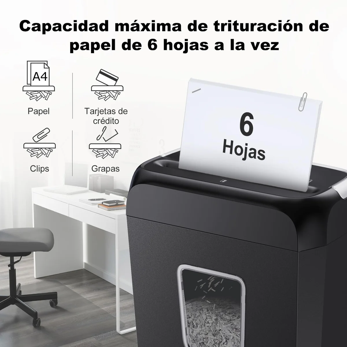 Bonsaii Destructora de Papel 6 Hojas, Corte en Partículas P-4 para Tarjetas