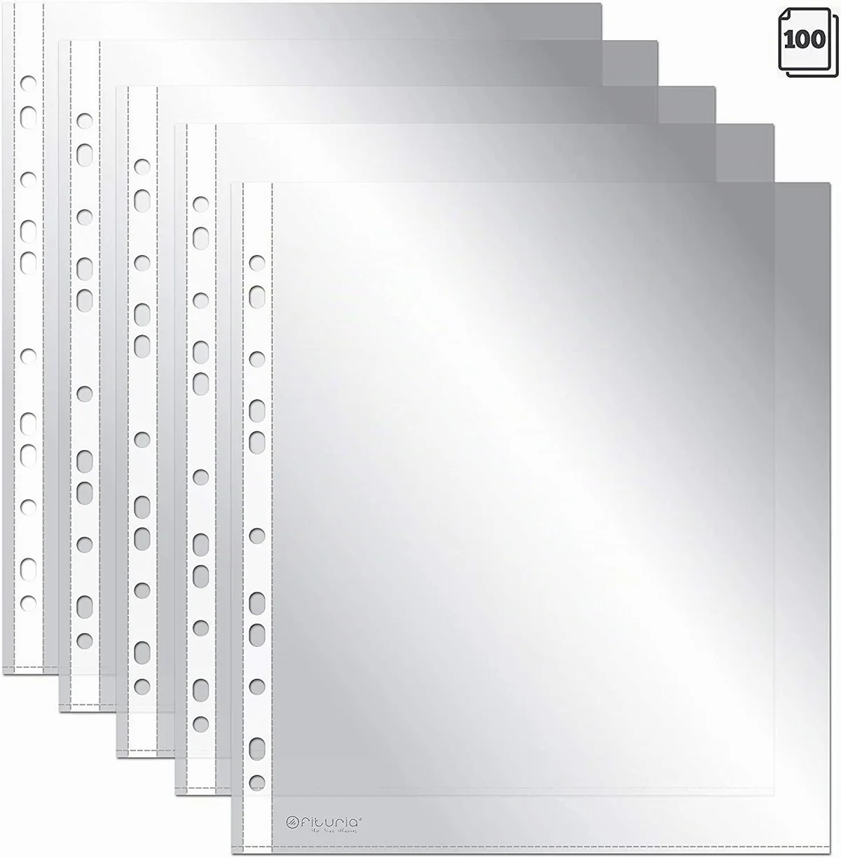 OFITURIA® Fundas Perforadas Multitaladro para Folios A4 Plástico Transparente de Polipropileno Piel de Naranja - 100 unidades