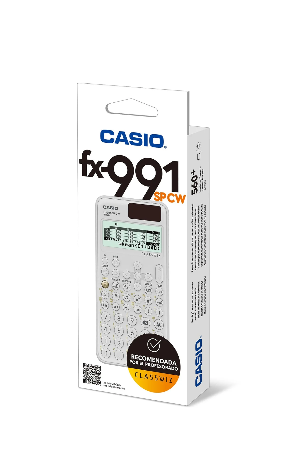Casio FX-991SP CW - Calculadora Científica, Recomendada para el Curriculum Español y Portugués, 5 Idiomas, más de 560 Funciones, Solar, Color Blanco