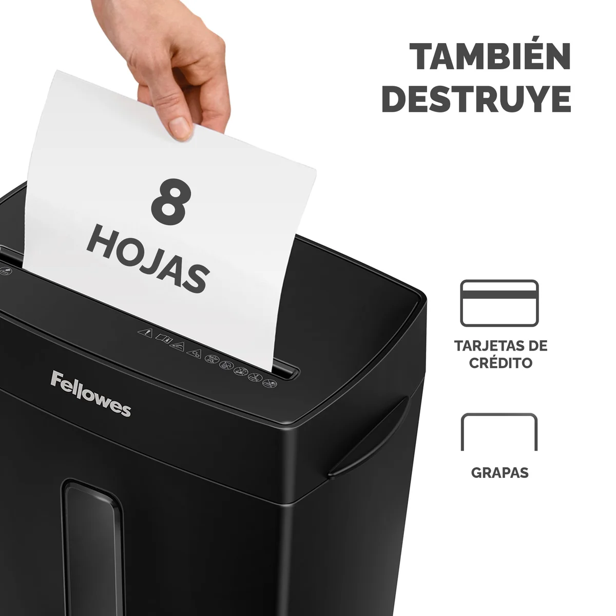 Fellowes FS-8C - Trituradora de Papel, Corte en partículas, Destruye hasta 8 Hojas, Destructora de Papel Uso Personal, Papelera de 15 litros, Nivel de Seguridad P4, Exclusiva de Amazon